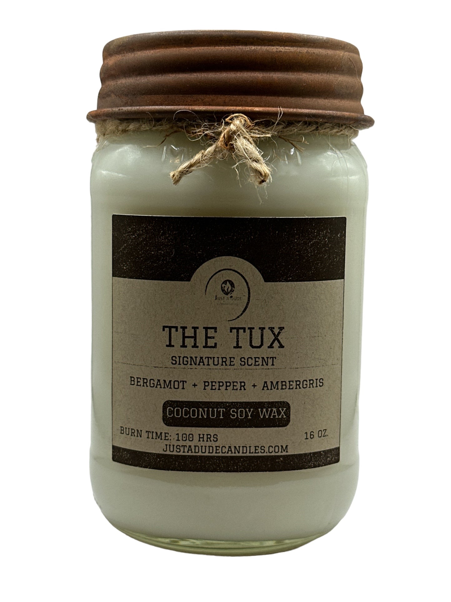 The Tux (BERGAMOT + PEPPER + AMBERGRIS) FARMHOUSE STYLE MASON JAR
