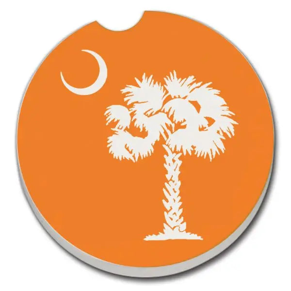 SC STATE FLAG_ORANGE Absorbent stone car coaster