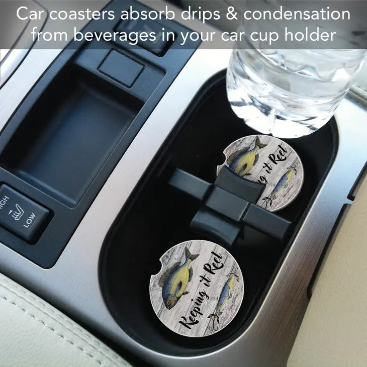 KEEPING IT REEL Absorbent stone car coaster